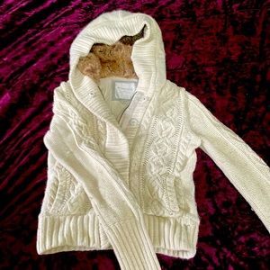 American Eagle - cable knit hoodie w/ fur hood.
